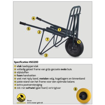 Steenkruiwagen 60 steens met softwiel – Extra zwaar gebruik