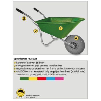Kinderkruiwagen 35L groen met softwiel
