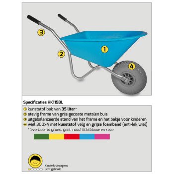 Kinderkruiwagen 35L blauw met softwiel