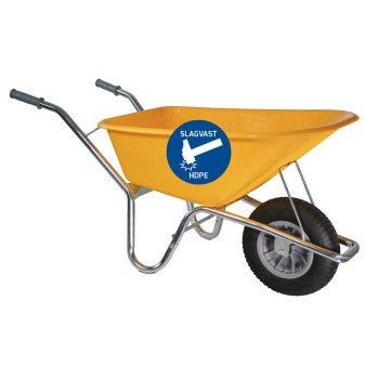 Bouwkruiwagen Basic PE 100 Liter - Geel  - Luchtwiel