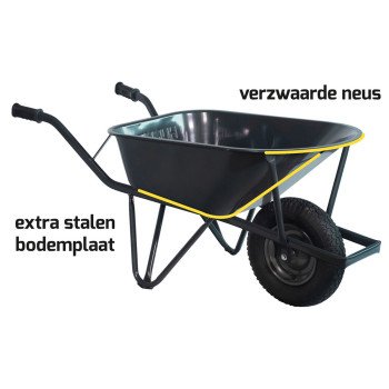 Bouwkruiwagen staal 85 Liter – Verzwaard - Luchtwiel