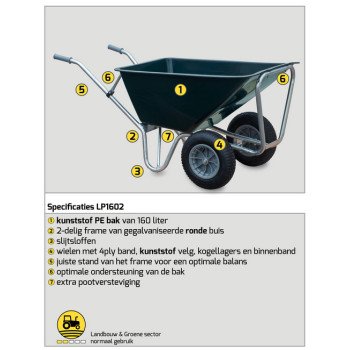 Stalkruiwagen Basic 160L groen – Gegalvaniseerd frame – 2 luchtwielen