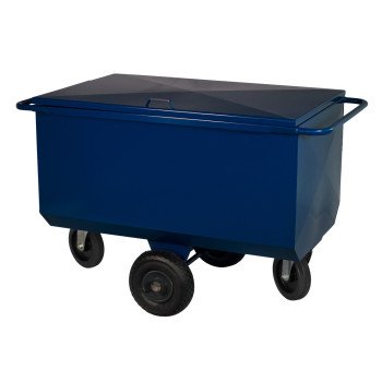 Voerwagen 275L blauw met deksel – Gecoat staal – 4 wielen