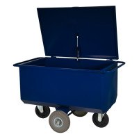 Voerwagen 275L blauw met deksel – Softwielen – Gecoat staal