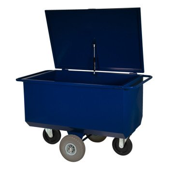 Voerwagen 275L blauw met deksel – Softwielen – Gecoat staal