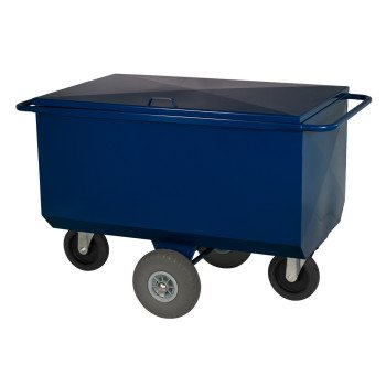 Voerwagen 275L blauw met deksel – Softwielen – Gecoat staal